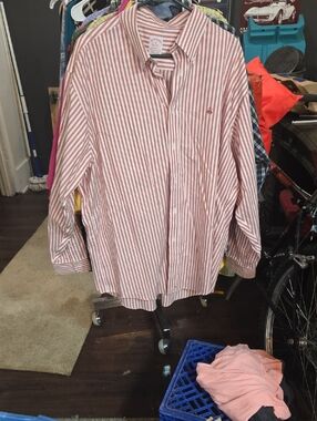 Nwot Brooks Brothers Red & White Striped Button-Down Shirt XL